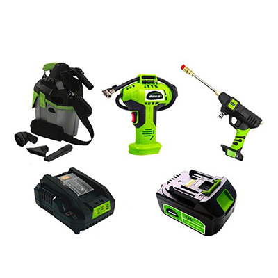 KIT FERRRARI ASPIRATORE-COMPRESSORE-IDROPULITRICE-CARICA BATTERIA-BATTERIA