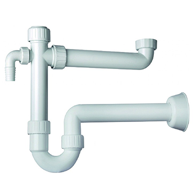 SIFONE IN PP D.11/2''x40mm 1 BACINO 2 ATTACCACHI LAVATRICE/ lavastoviglie