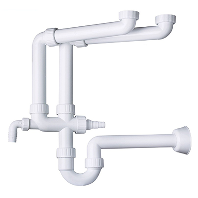 SIFONE IN PP D.11/2''x40mm 2 BACINI 2 ATTACCHI LAVATRICE/LAVASTOVIGLIE