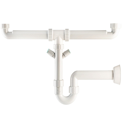 SIFONE IN PP D.11/2''x40mm 2 BACINI CON ATTACCO LAVATRICE/LAVASTOVIGLIE